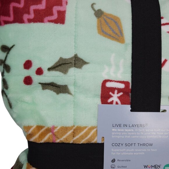 Cuddl Duds Sherpa Throw Blanket Plush to Sherpa Holiday Icon Toss Christmas Cozy - Picture 6 of 10